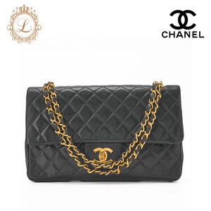 Chanel Matelasse Double Flap Shoulder Bag Chain Navy Blue Lambskin